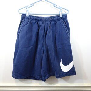 Vintage Nike Fleece Shorts Big Swoosh Sweat Blue Drawstring Waist Size L Tall